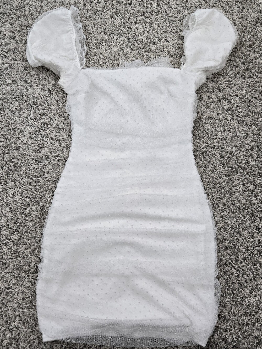 White Polk A Dot Puff Sleeve Bow Back Windsor Mini Dress